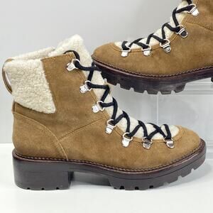 Marc Fisher Capell Hiking Ankle Boot Women's 6.5 Shearling Brown Suede Lace Up